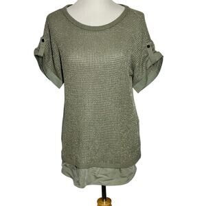 Chico's Zenergy Green Open Knit Metallic Layered Top Sz 1 ( US Sz M ) NWT
